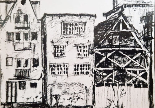 Tekening Achterkant Schottenburch, 18x 22 cm Tekening Achterkant Schottenburch, 18x 22 cm